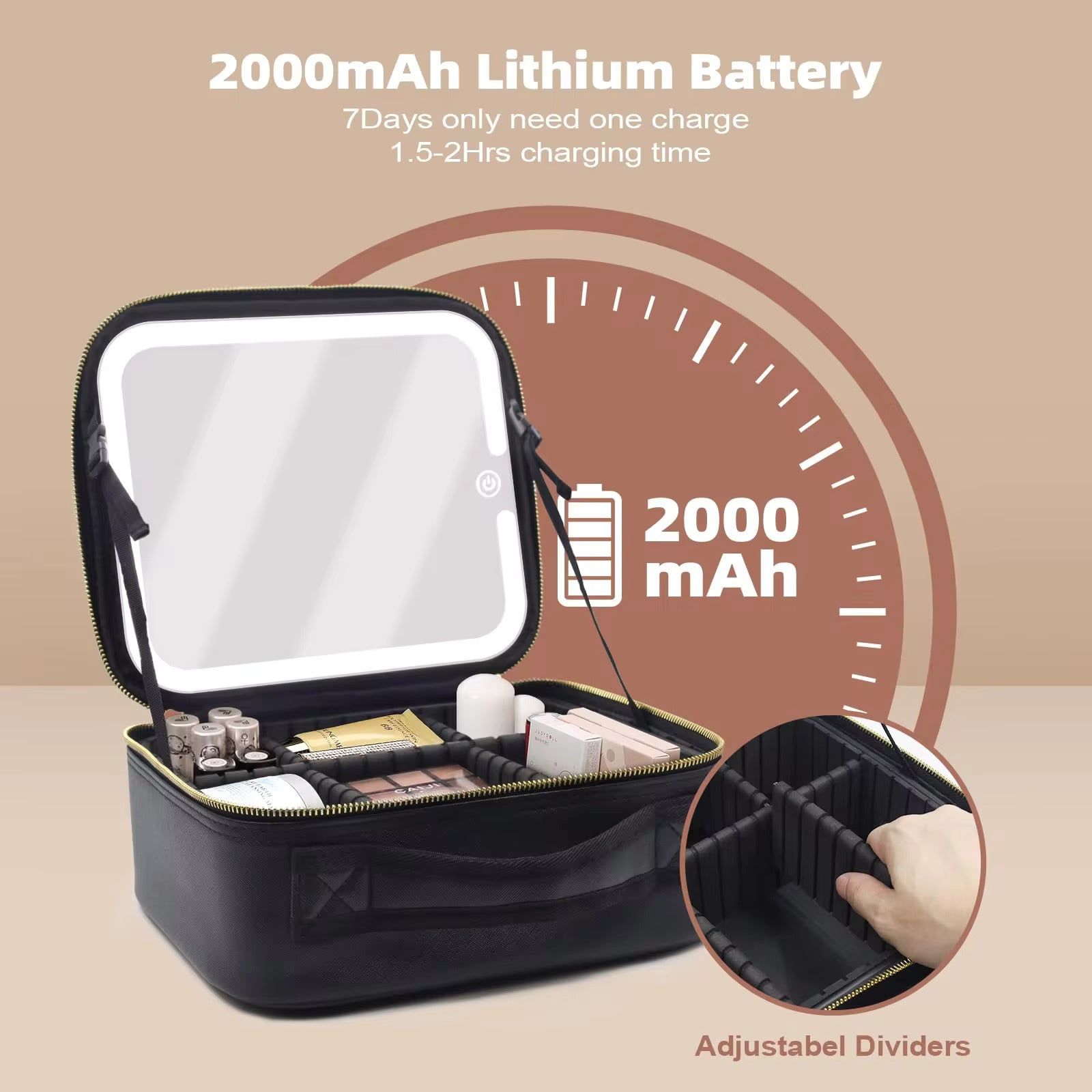 Compact Travel Organiser with Mirror and LED Light