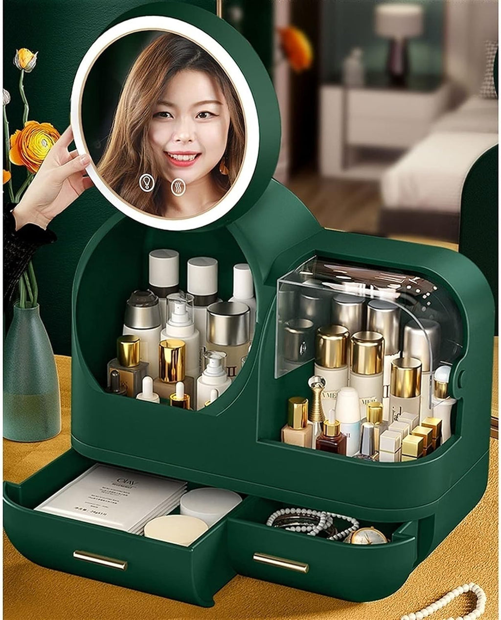 Premium Organiser with Fan, Mirror & Ring Light