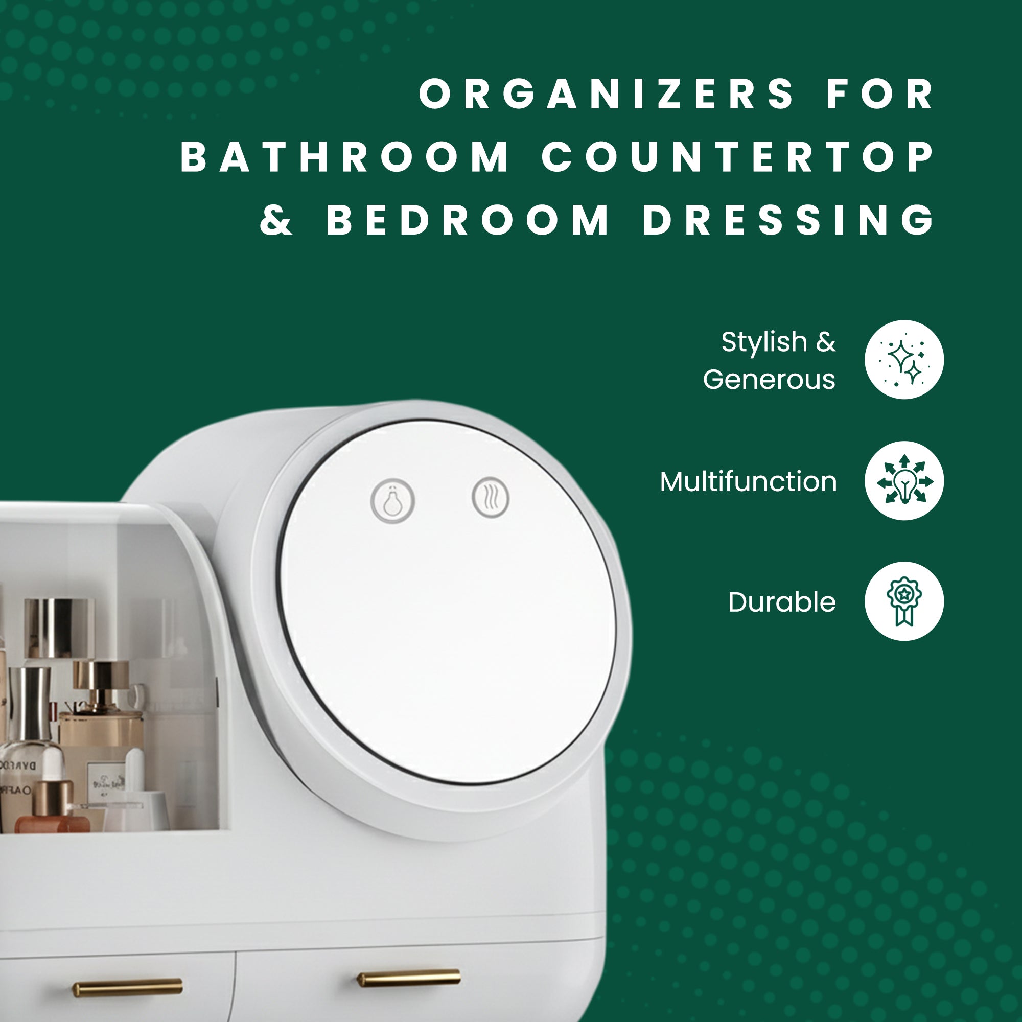 Premium Organiser with Fan, Mirror & Ring Light