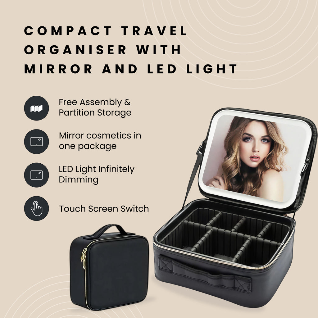 Compact Travel Organiser with Mirror and LED Light