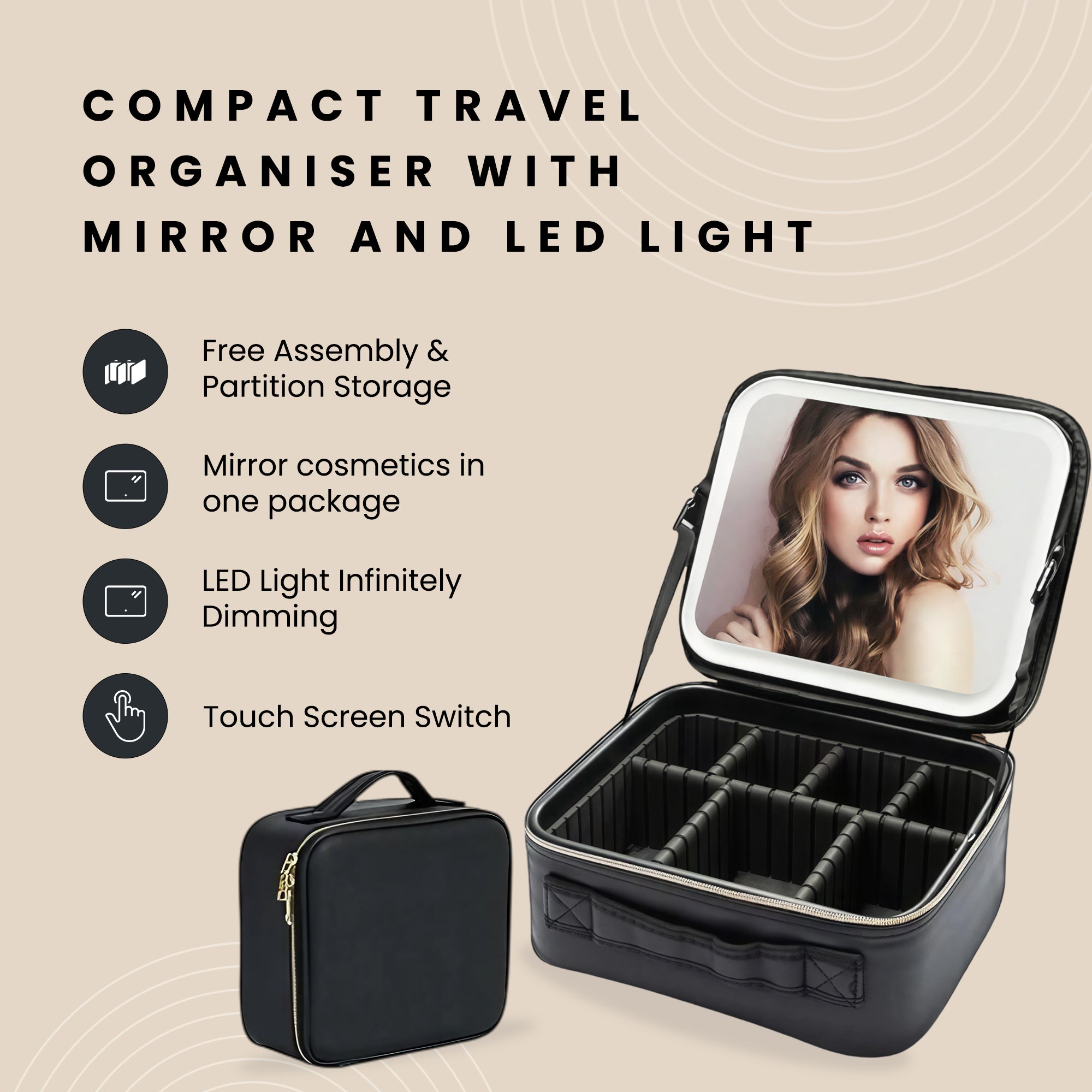Compact Travel Organiser with Mirror and LED Light