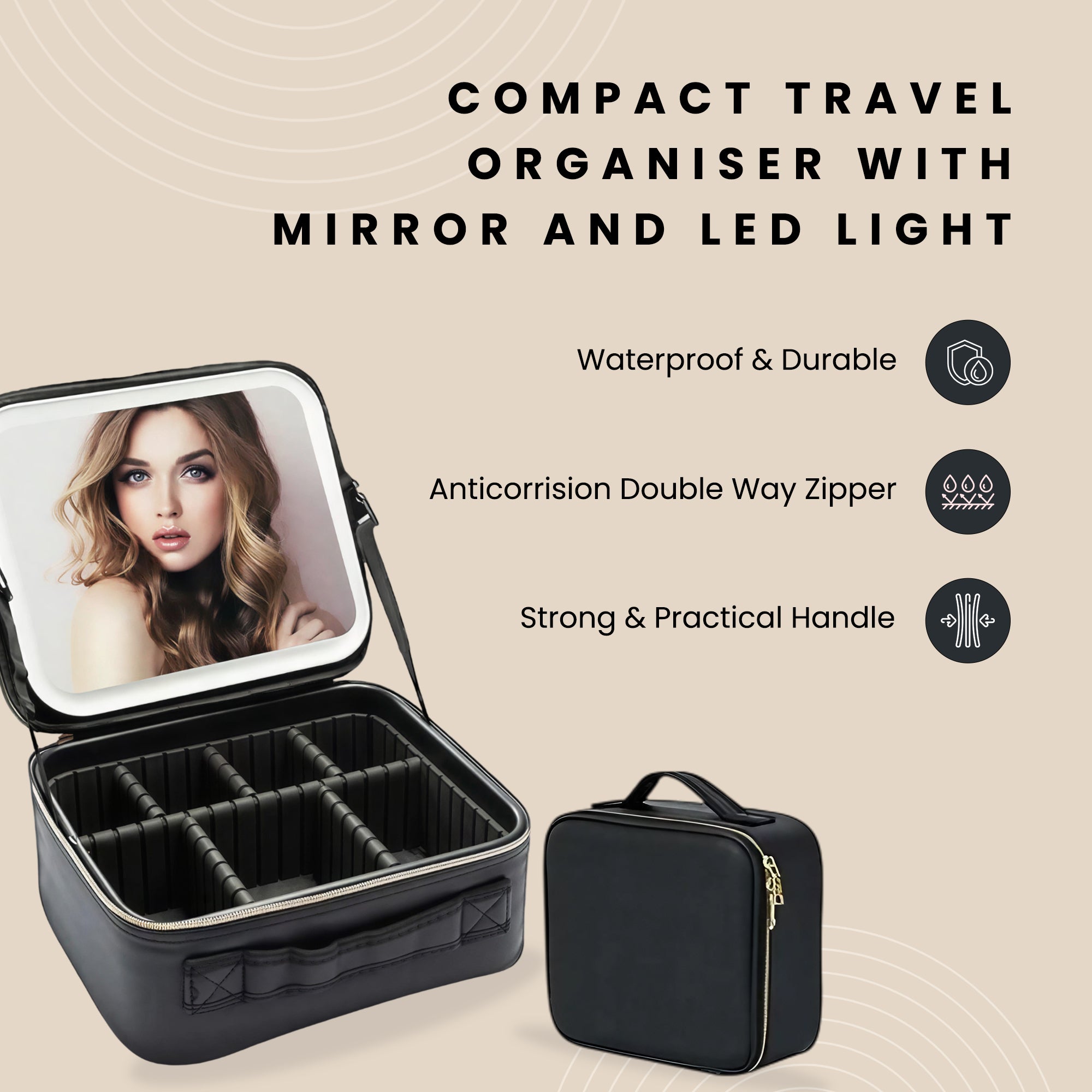 Compact Travel Organiser with Mirror and LED Light