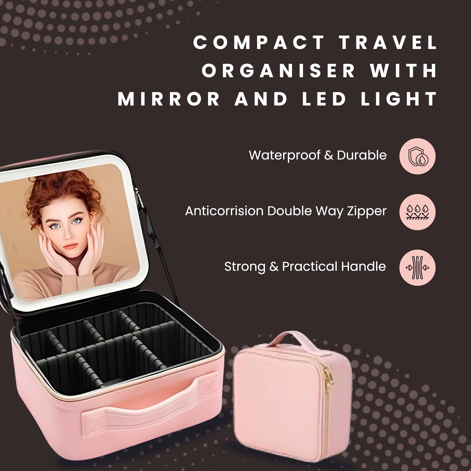 Compact Travel Organiser with Mirror and LED Light