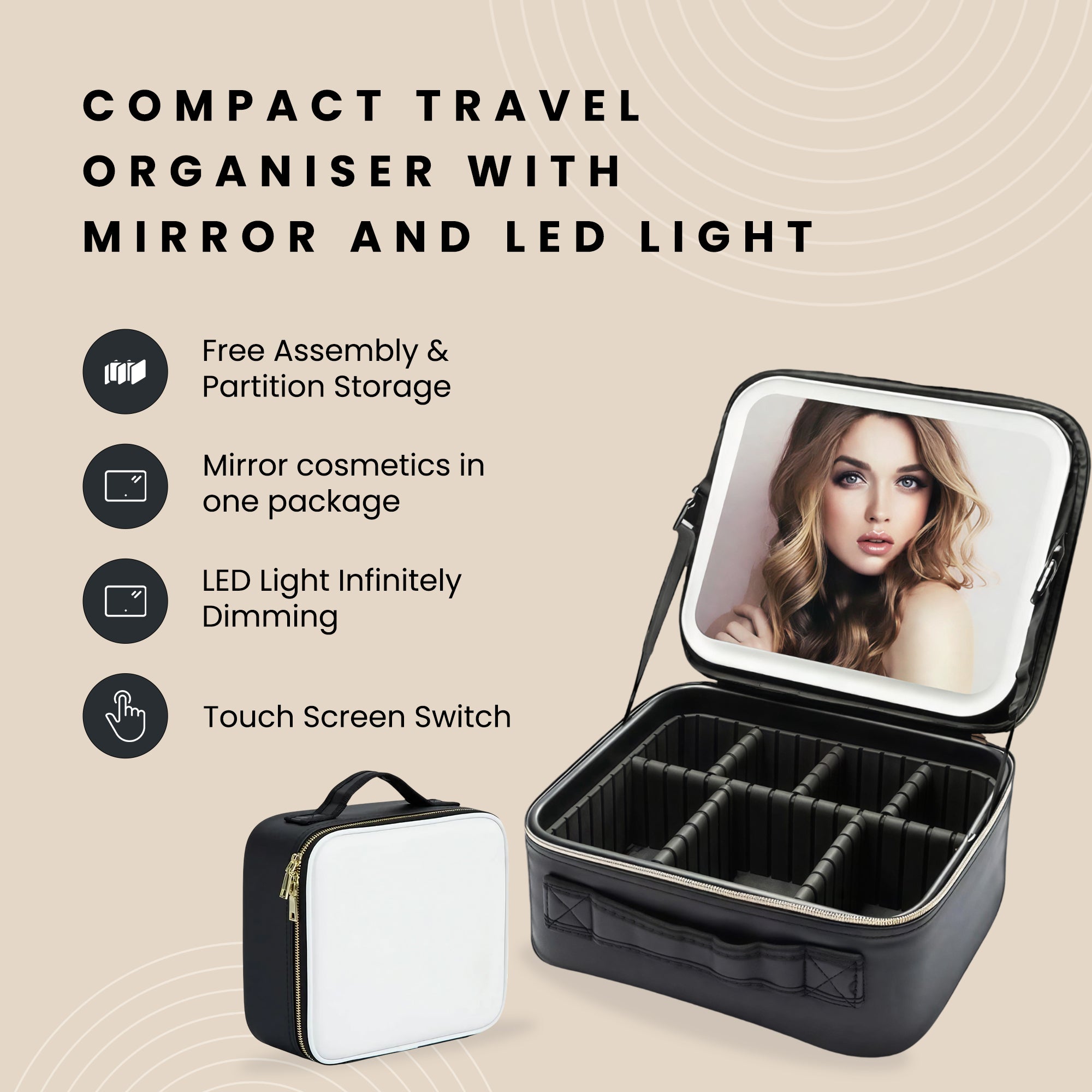 Compact Travel Organiser with Mirror and LED Light