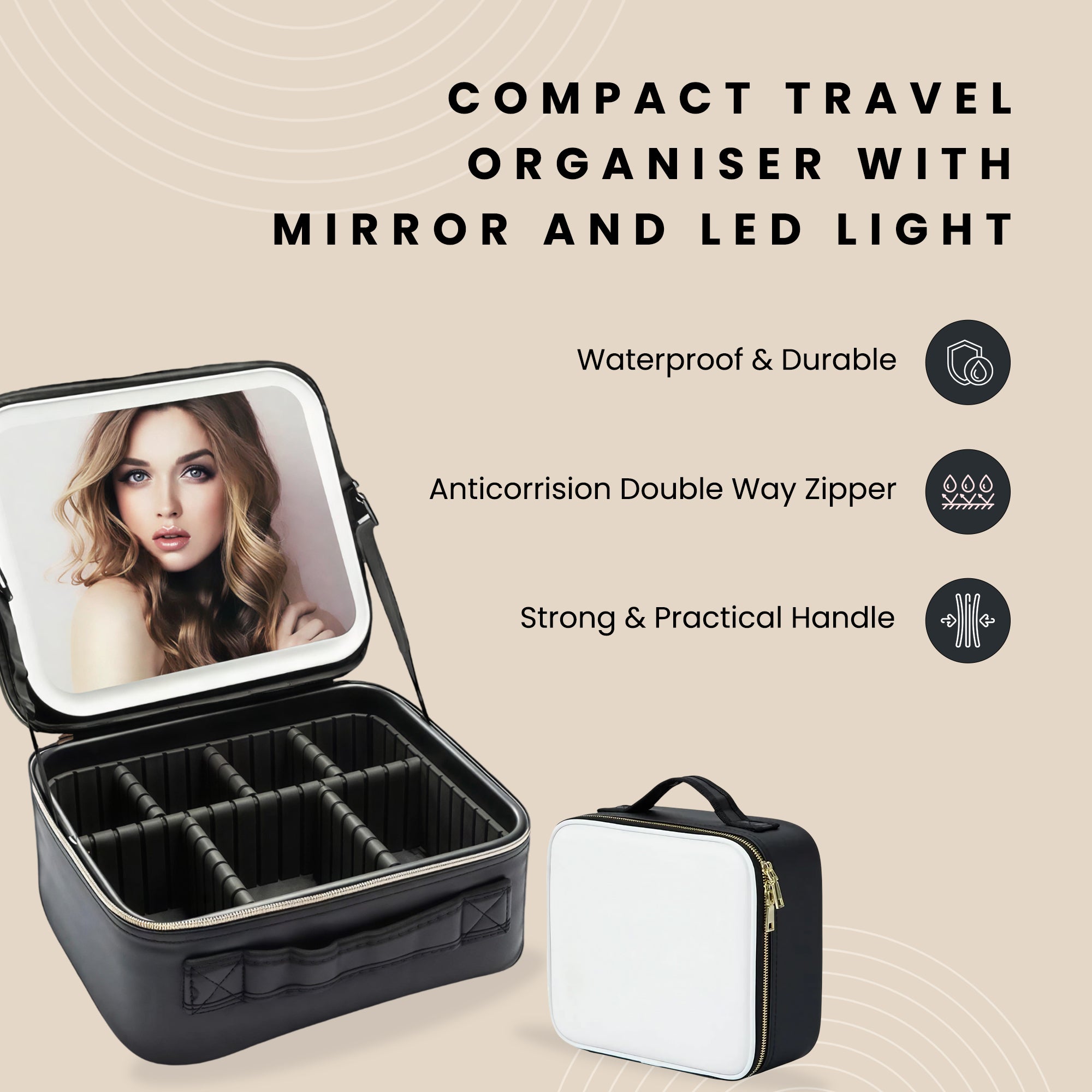 Compact Travel Organiser with Mirror and LED Light