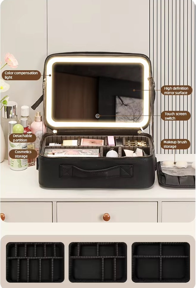 Compact Travel Organiser with Mirror and LED Light