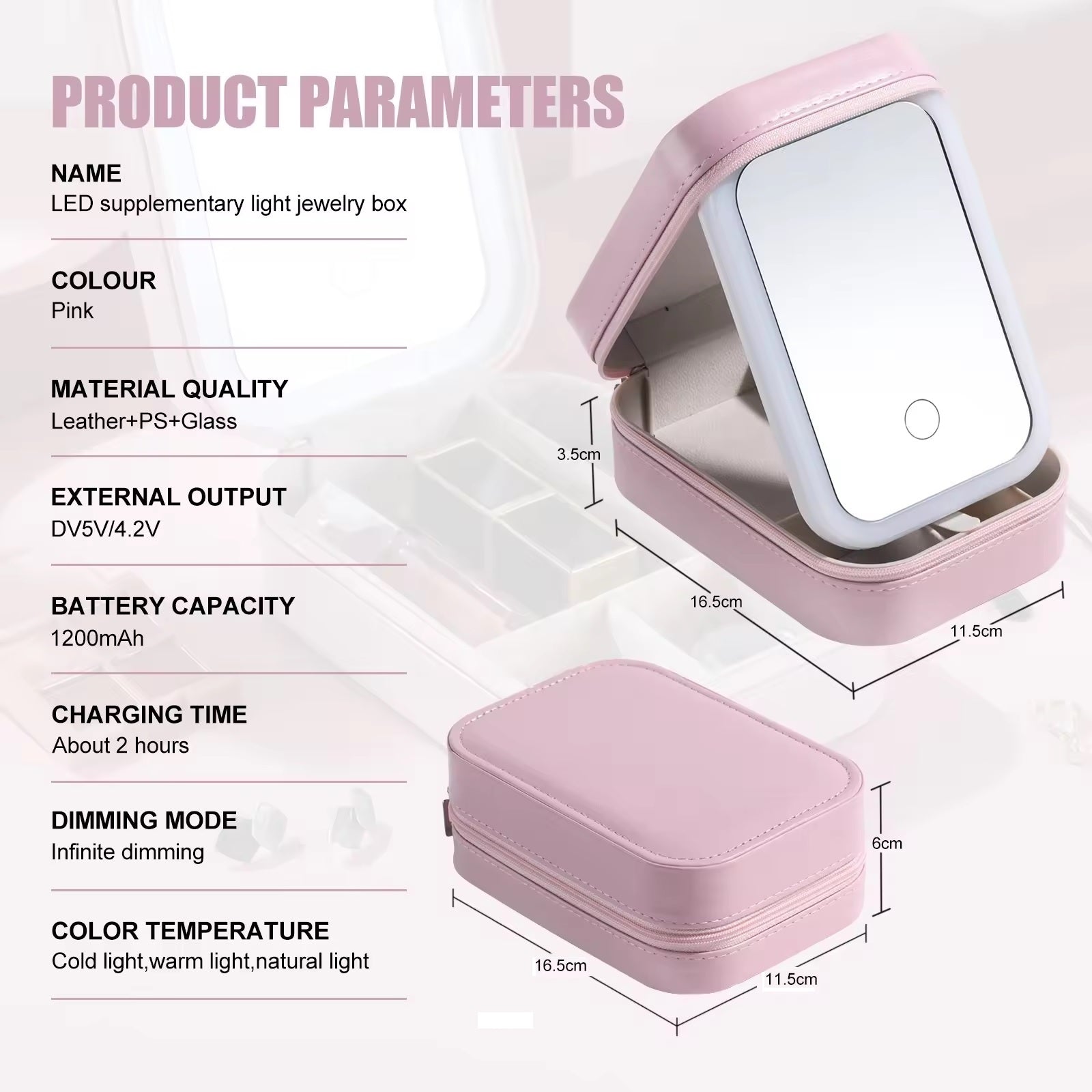 Mini Travel Organiser with Mirror and LED Light